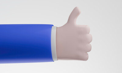 3D Illustration of a Thumbs Up Gesture in Blue Sleeve, Symbolizing Approval and Success