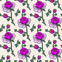 Indian Floral Seamless Vector Pattern, Vintage Oriental Motif Print for Chintz fabric or Batik Indonesia Sarong, Arabesque Design for Textile, Wallpaper