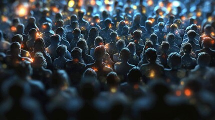 Obraz premium A crowd of people lit by soft lights, creating a mesmerizing and atmospheric scene full of movement and energy.