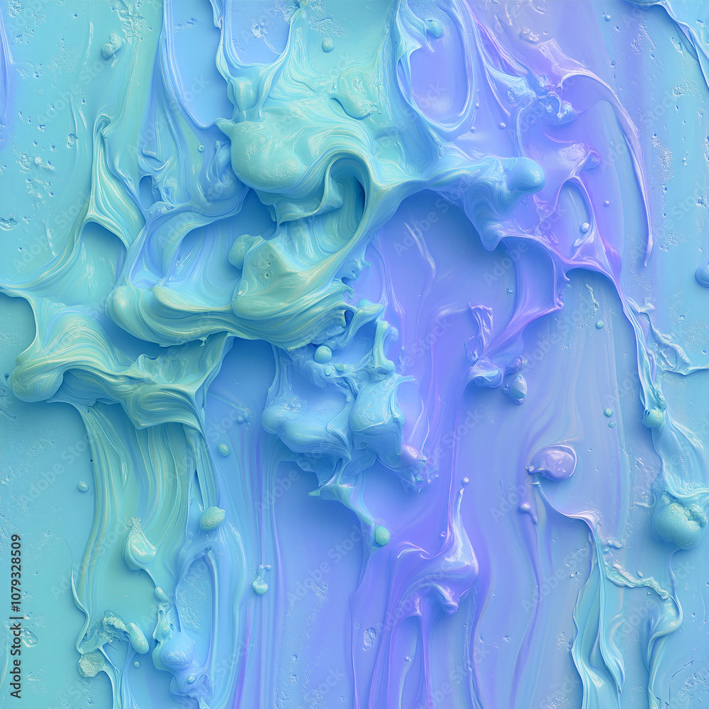 Poster An abstract illustration with flowing curves and undulating shapes rendered in a soft blue-violet palette