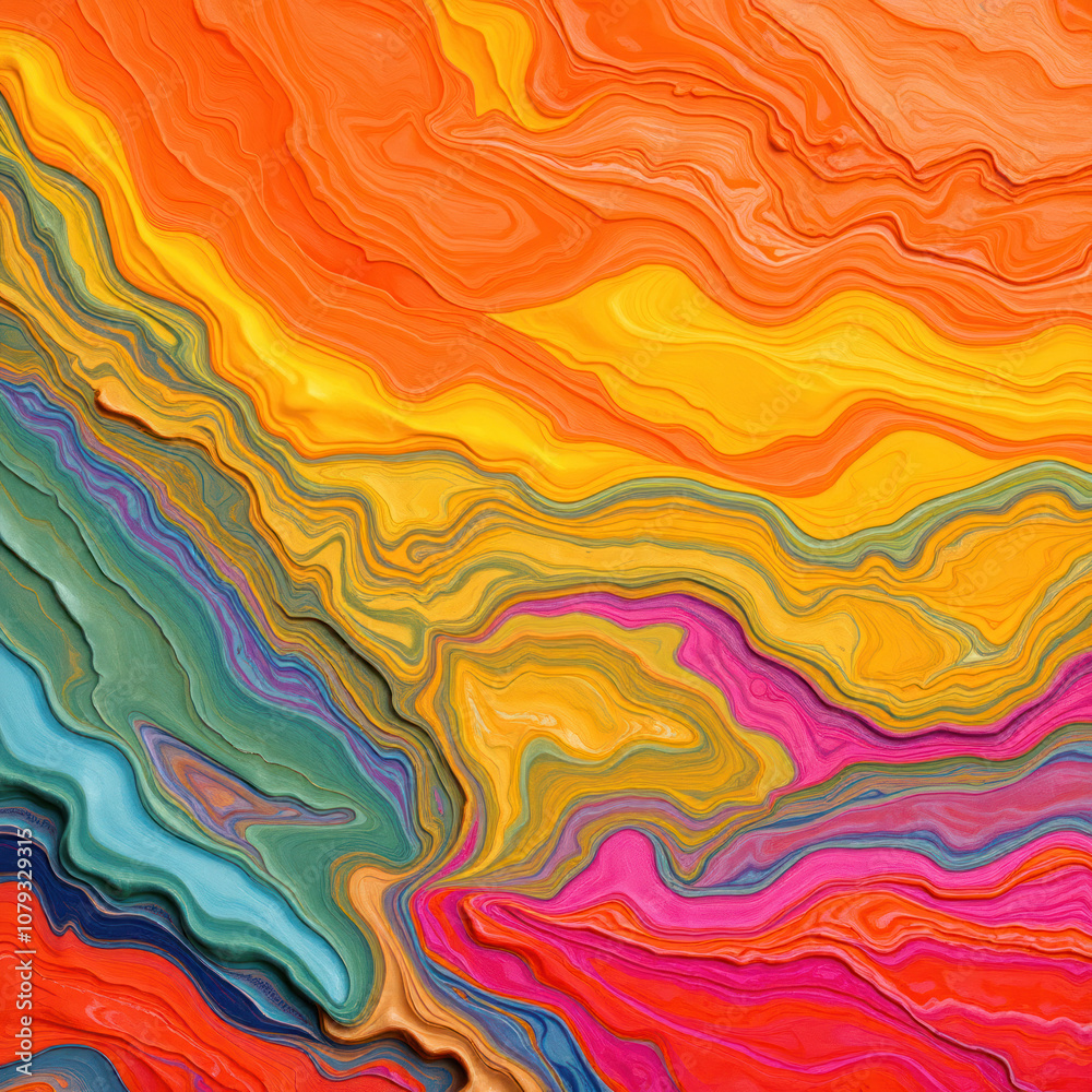 Poster Layers of colored strokes in warm and cool tones create a textured and three-dimensional image