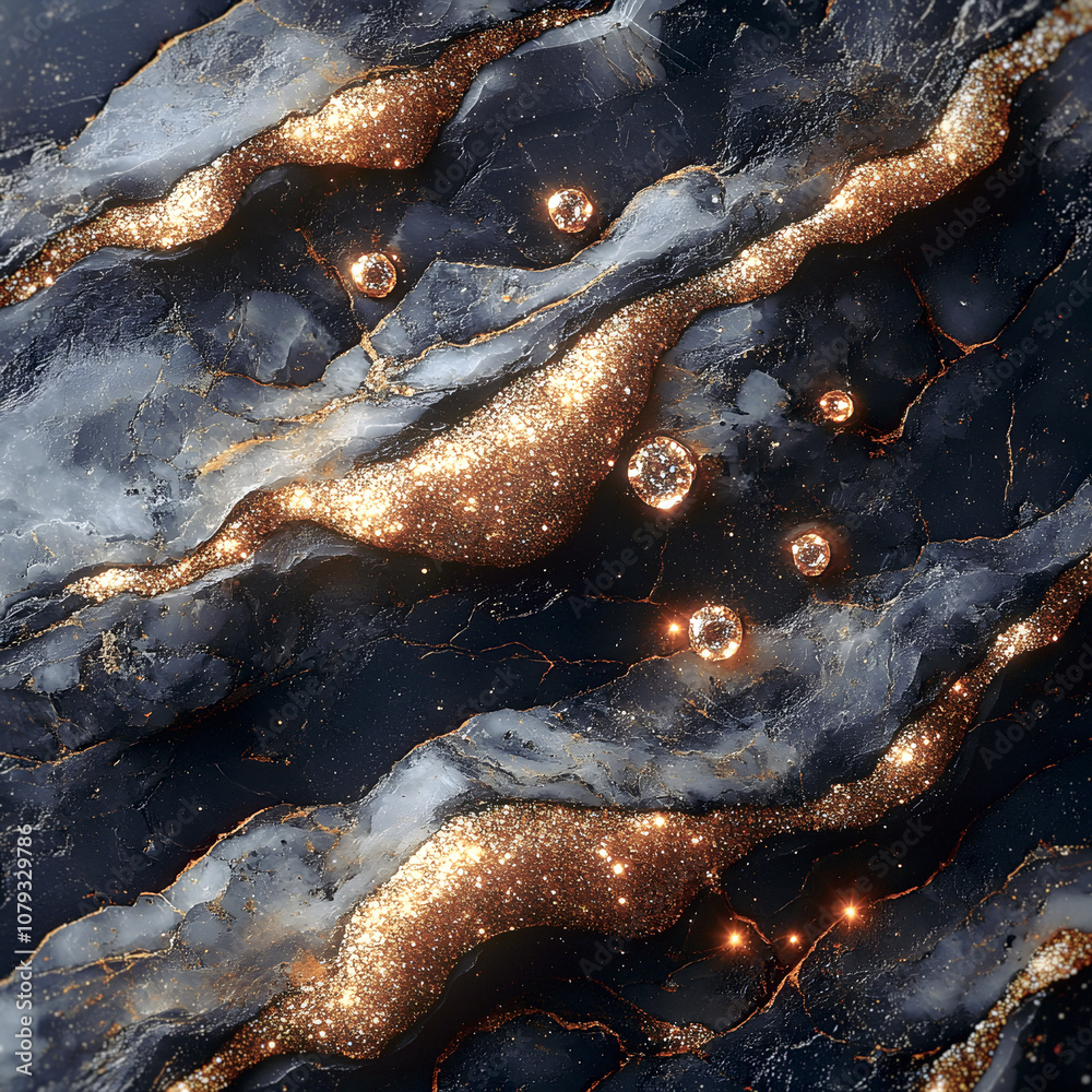 Poster Marble surface with gold flecks and sparkling elements, creating an atmosphere of luxury and radiance with bright metallic and jewel accents