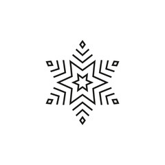 Snowflake icon. Black snowflake isolated on white background. Cold snow. Outline silhouette frozen crystal. Flake for design winter print. Cute star. Simple symbol shape freeze. Vector illustration