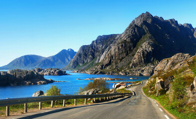 Norway Lofoten islands, scenic coastal road trip in summer