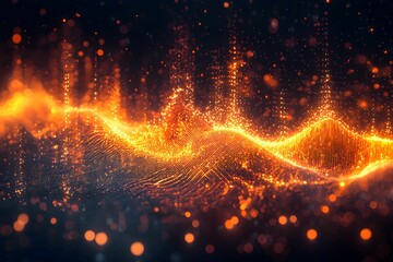 Dynamic abstract wave pattern illuminated with warm orange tones