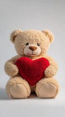 Obraz premium Studio shot of adorable teddy bear holding red heart for holiday gift or valentine's day decor