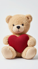 Obraz premium Adorable teddy bear with red heart plush for valentine's gift or nursery decor