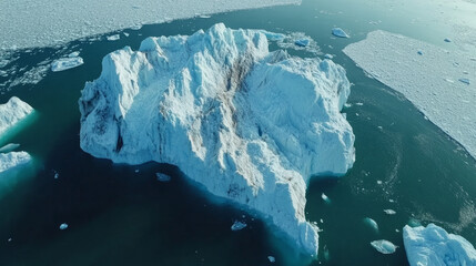 Majestic iceberg afloat in clear Arctic waters with smaller ice chunks