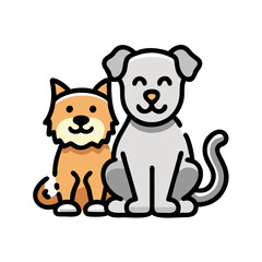 Naklejka premium A friendly vector icon featuring a smiling dog and a playful cat sitting together in a cheerful and welcoming design perfect for pet-related projects and marketing