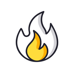 Vector icon representing a vibrant flame design, featuring bright yellow and contrasting grey elements, suitable for use in digital graphics and creative projects