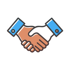 Vector icon representing a handshake between two diverse individuals, symbolizing partnership, agreement, and collaboration in business settings