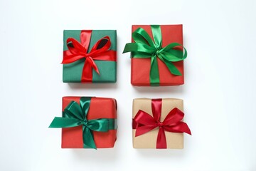 Beautiful gift boxes tied with bows on white background 