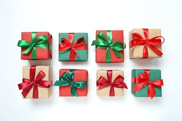 Beautiful gift boxes tied with bows on white background 