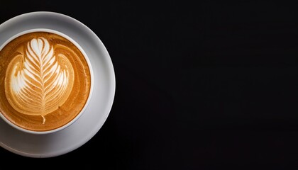 カフェラテ、黒い背景、コピースペース（cafe latte and copy space）
