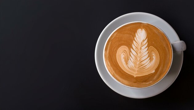 カフェラテ、黒い背景、コピースペース（cafe latte and copy space）
