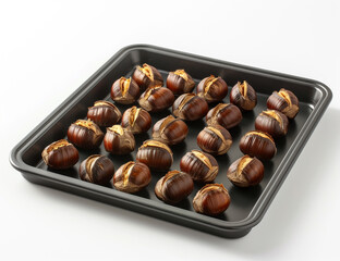 Obraz premium Tray of Roasted Chestnuts with Golden Brown Skins
