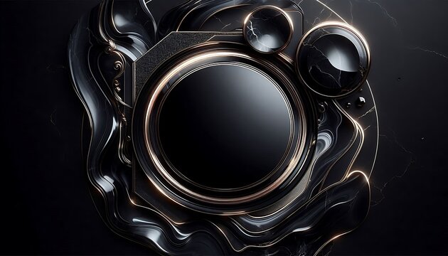 Elegant dark mode background featuring glossy black marble textures with subtle silver accents, creating refined, luxurious decor