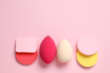 Beauty blender on a color background. Bright sponges for make-up cosmetics. Make-up products. Beauty concept