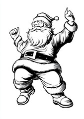 Fototapeta premium Dancing Santa Claus coloring page for kids with thick lines, low detail, black and white, no shading, no background, full body.