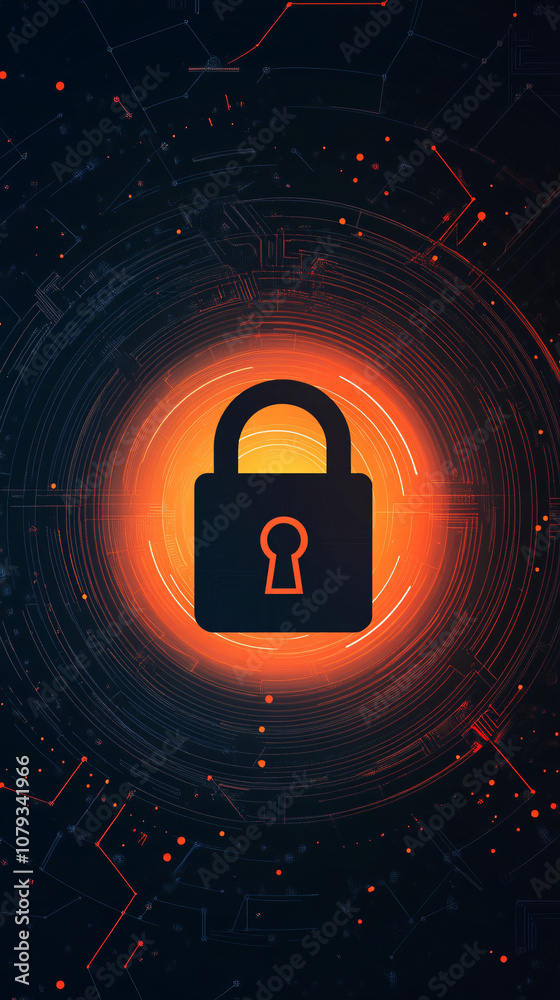 Leinwandbilder digital security concept with glowing padlock icon surrounded by concentric circles and network conn