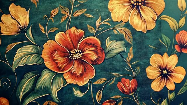 A close-up of a floral pattern on a dark blue background