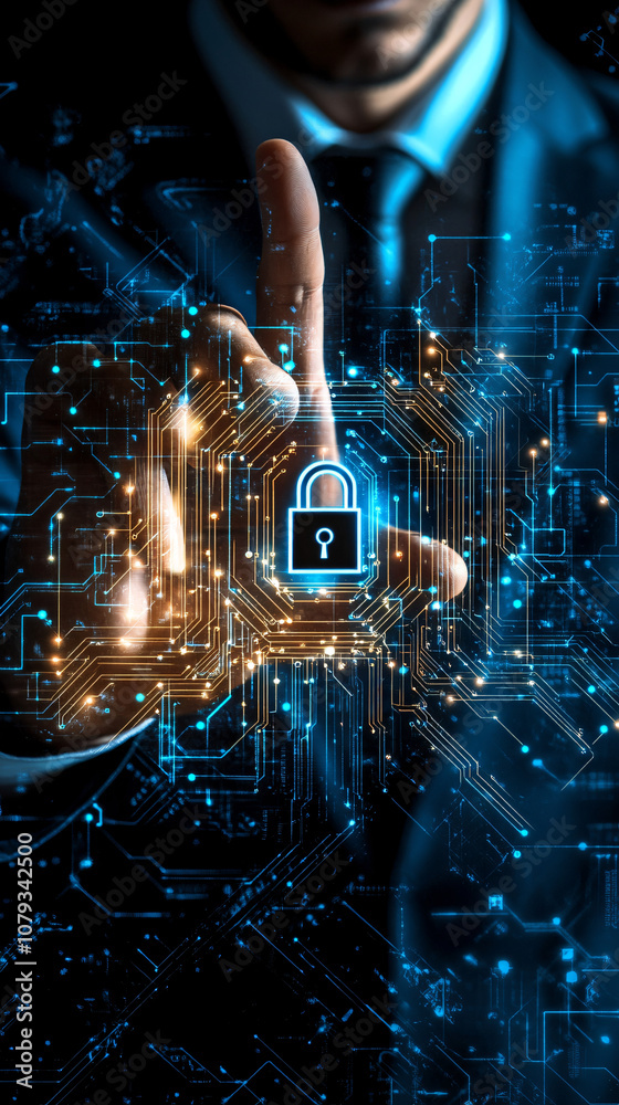 Aufkleber Business professional activates digital lock to safeguard cybersecurity and data in advanced network setting