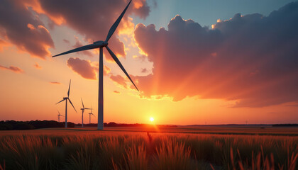 Stunning Wind Farm Sunset Landscape