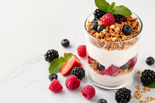 Granola Parfait with Fresh Berries - perfect for healthy breakfasts desserts or food photography