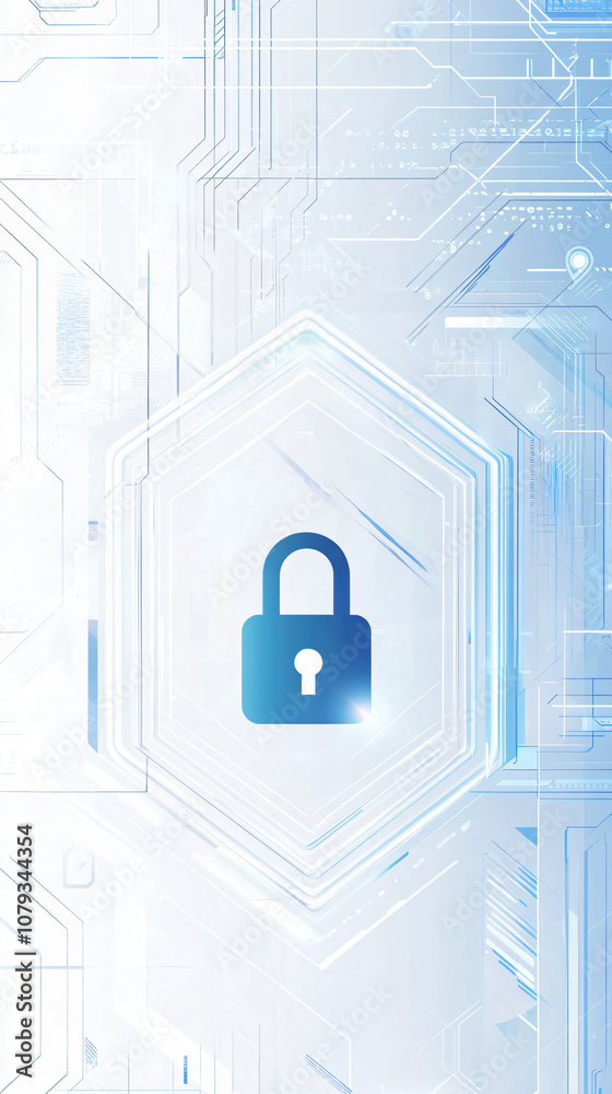 Aufkleber Glowing blue padlock icon on modern circuit board backdrop, representing cybersecurity and data protection in the digital realm