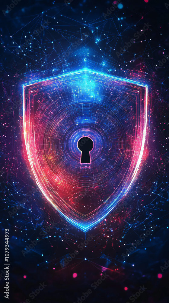 Fototapete vibrant shield with keyhole representing digital security and data protection, illuminated with colo