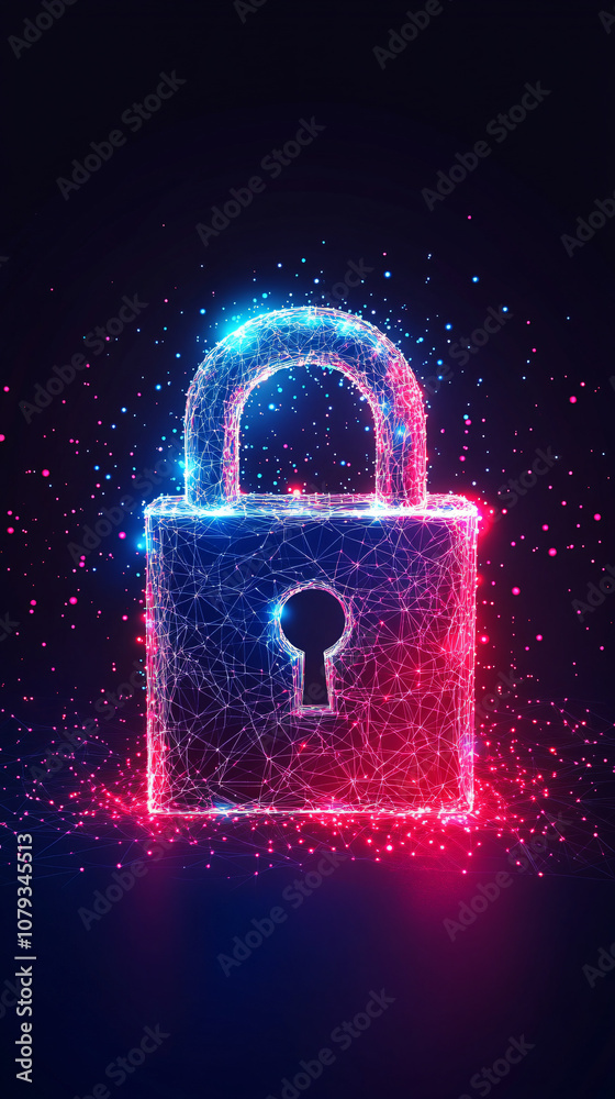Poster colorful polygonal padlock symbolizing cybersecurity and data protection in the modern digital era