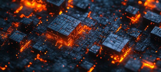 Abstract Glowing Cubes A Futuristic Concept of Information Technology and Data Processing.