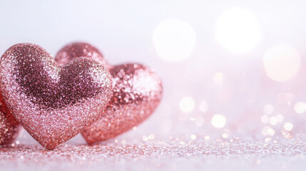 Glittering pink hearts for valentine's day card design
