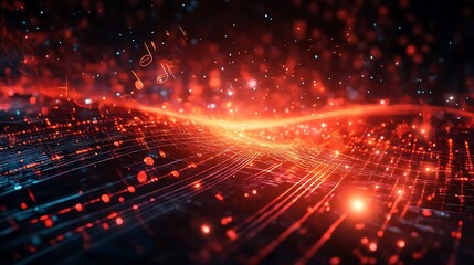 Fototapeta premium Sound waves and notes forming a musical pentagram design