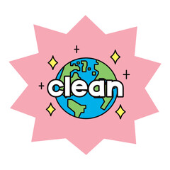 cleanの文字と、キラキラと輝く地球のイラスト