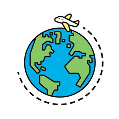 飛行機と地球のイラスト