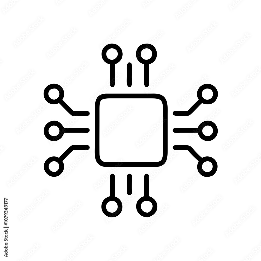 Fototapete a minimalist vector icon representing a microchip with connecting nodes, symbolizing technology, ele