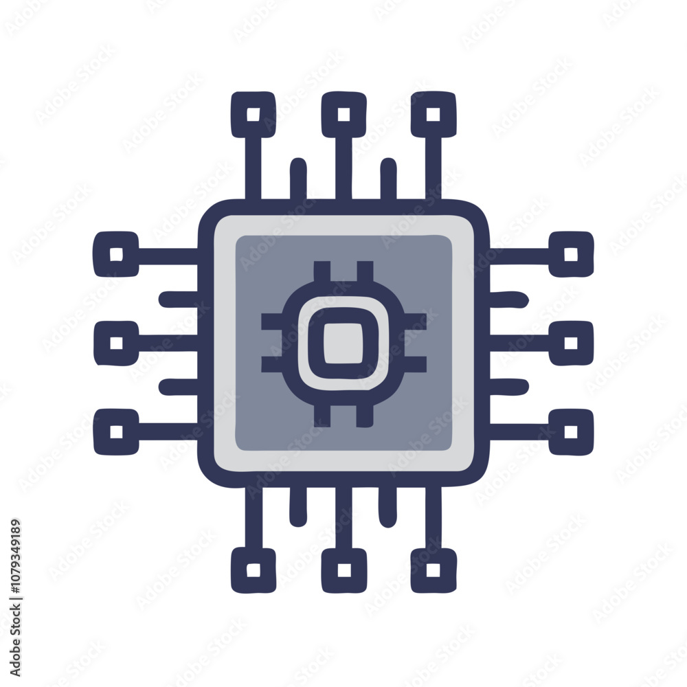 Poster a detailed vector icon of a computer microchip showcasing intricate connections and circuits in a mo