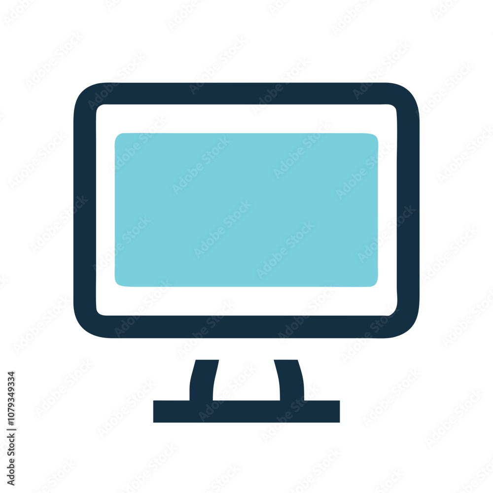 Poster a simple vector icon representing a computer monitor with a blue screen, suitable for digital design