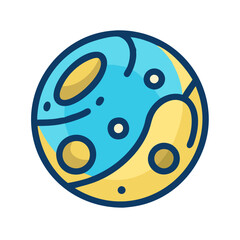 Fototapeta premium A colorful vector illustration of a planet featuring vibrant blue and yellow colors with abstract patterns and craters, representing a whimsical celestial body in a universe setting