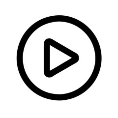 A simple black vector play button icon enclosed within a circular outline, commonly used in digital media applications, suitable for user interfaces and multimedia tools