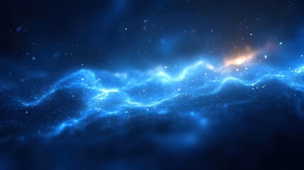Abstract Blue Background with Glowing Particles and Waves