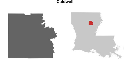 Fototapeta premium Caldwell Parish (Louisiana) blank outline map set