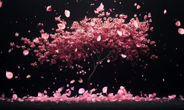 cherry blossoms very slowly falling from the bonsai tree
