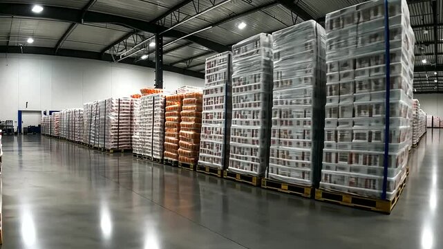 A massive temperature-controlled cold room with towering shelves filled with pallets of perishable items
