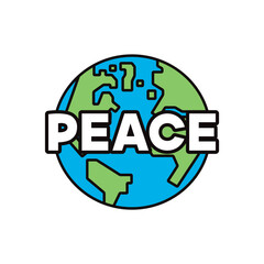 PEACEの文字と、地球のイラスト