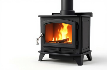 domestic cast iron fireplace stove with glass door and chimney