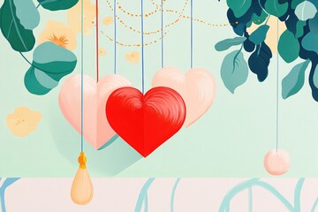 Illustration of paper hearts on a decorative background Symbols of love for special occasions and celebrations Origami design