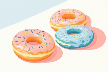 Illustration of traditional donuts with various fillings isolated on a blank background showcasing sweet dessert concepts