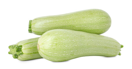 Many fresh ripe zucchinis isolated on white
